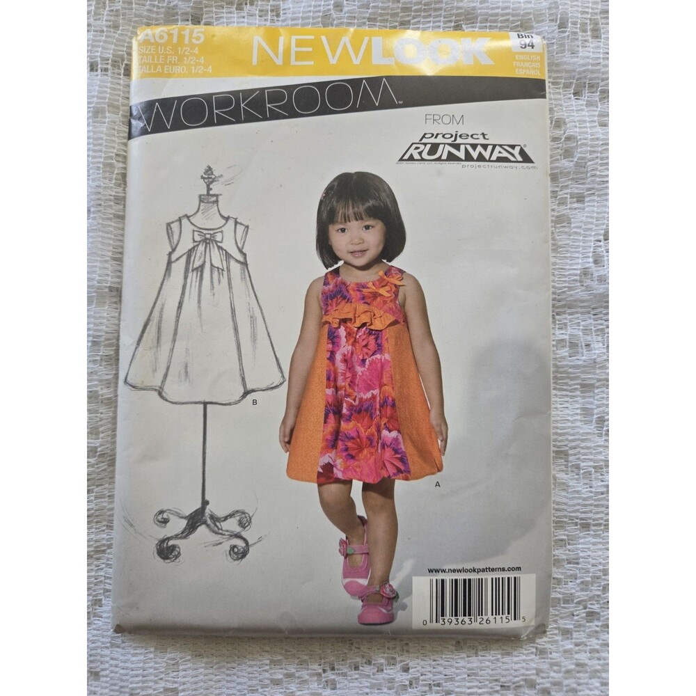 New Look 6115 Sewing Pattern, Toddler Dress, Size 1/2-4 UNCUT